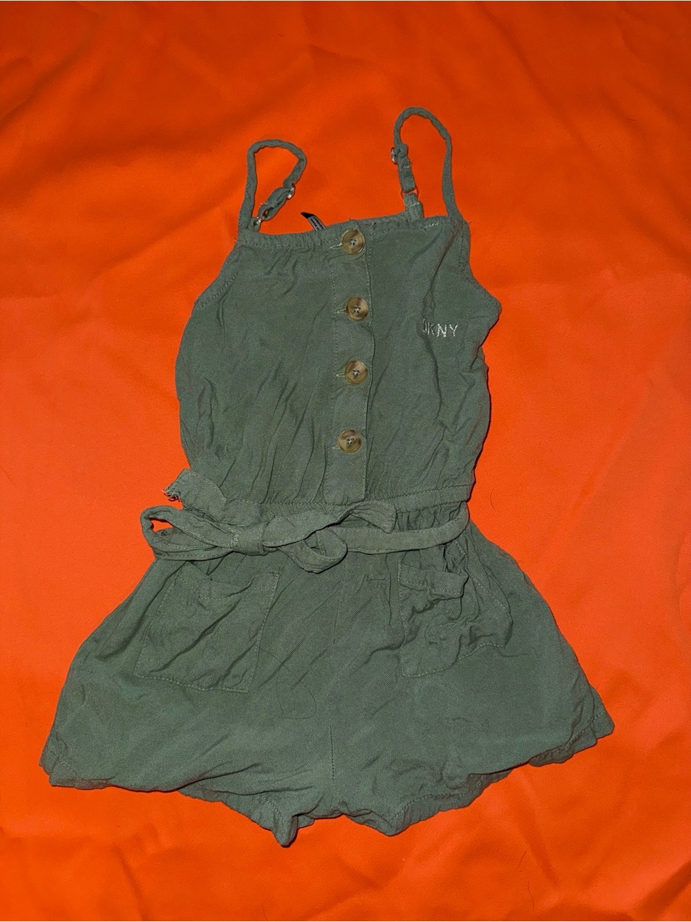 DKNY Olive Green Girls' Button-Front Romper Dress